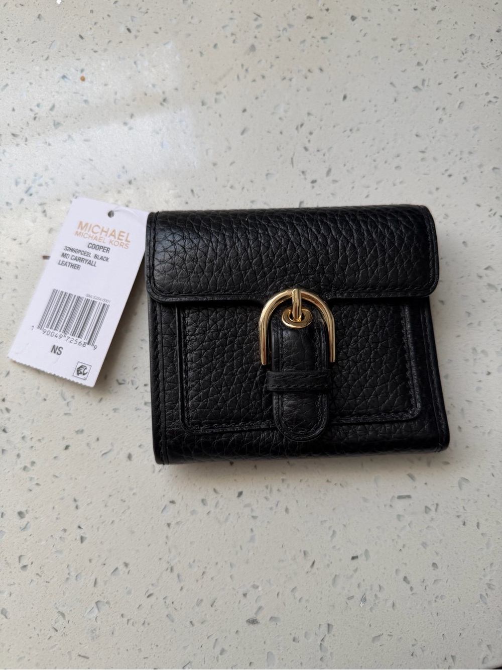 Michael Kors Black Pebbled Leather Wallet with Gold Buckle